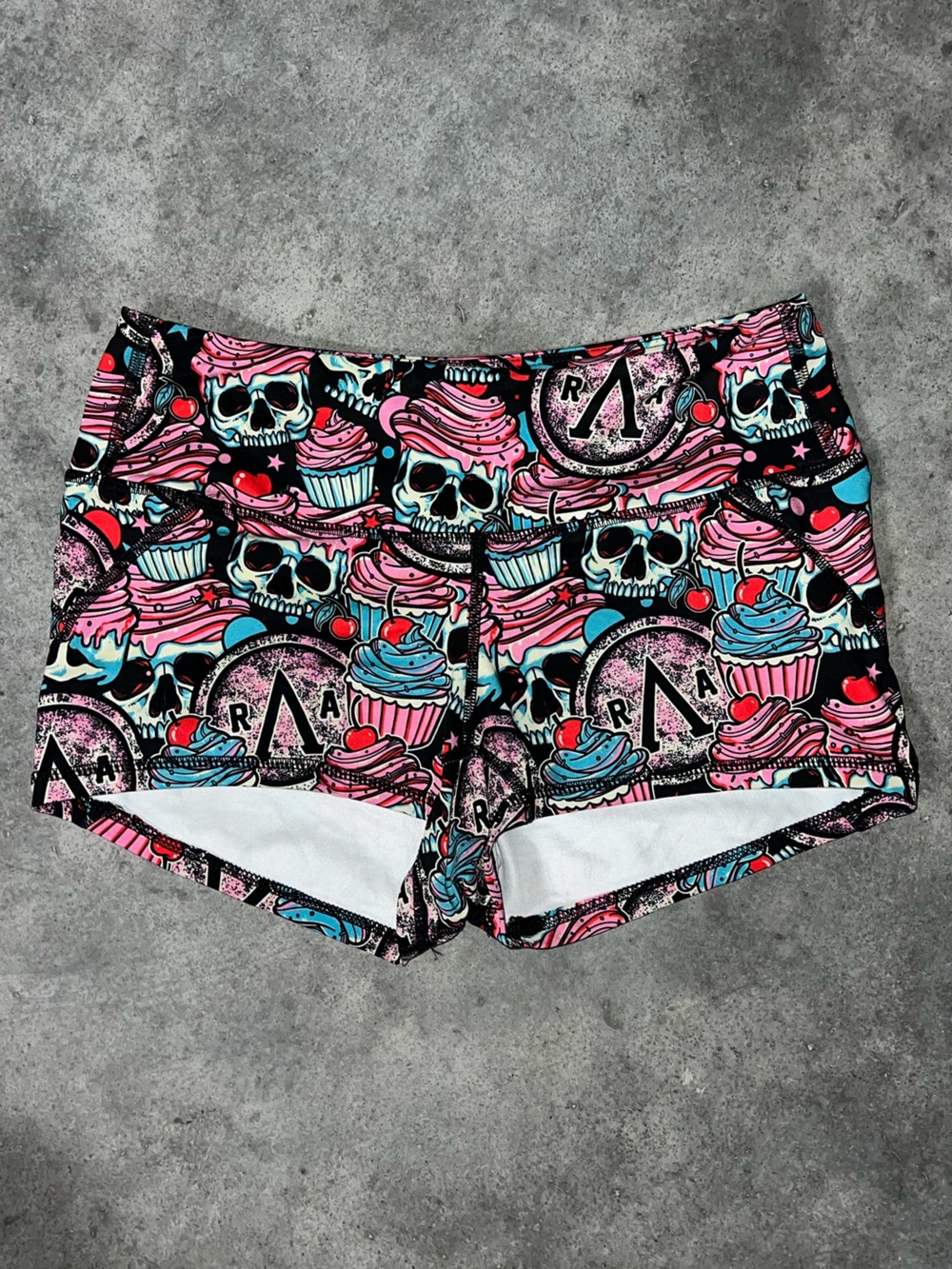 Womenβs Skull & Cupcake Print Active Shorts - Pinkβ Blue